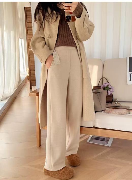 冬季保命裤极简直筒羊毛混纺加绒加厚窄阔腿裤 商品图4