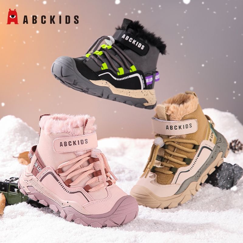 Abckids儿童雪地靴冬季新款加绒加厚男童棉鞋户外防滑女童棉靴子28-38
