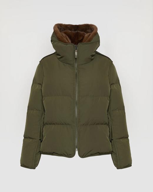 Yves Salomon - DOWN JACKET TECHNICAL FABRIC/MINK - ARMY GREEN/LUNA - 女装 - 羽绒服 - 军绿色 商品图0
