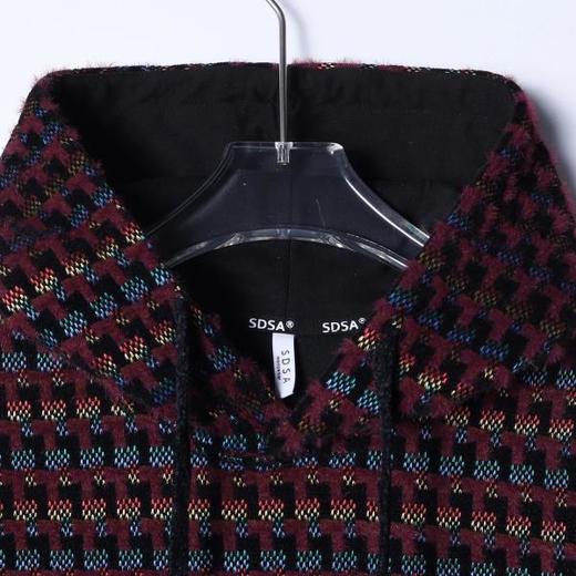 WY1198SDSA男士秋冬新款痞帅男装潮牌绒面撞色格子抽绳连帽卫衣百搭时尚 商品图2