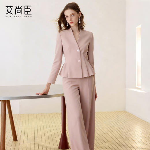 艾尚臣粉色西装套装女秋高级感正式场合职业西服气质主持人上镜装 商品图2