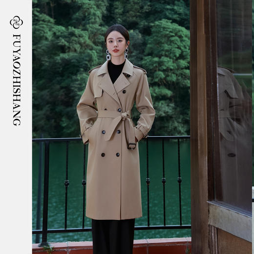 FUYAO扶摇 英伦风西装外套女中长款休闲风衣质感双排扣百搭大衣冬 商品图1