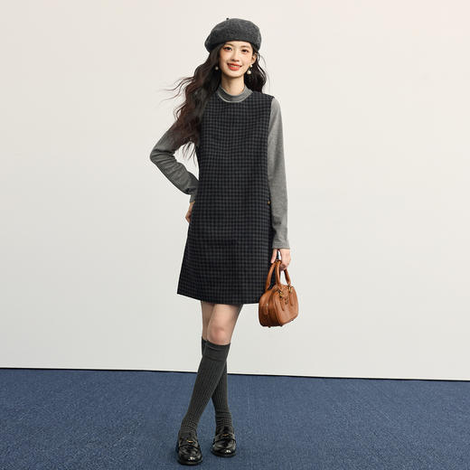【10/29新品】熙世界千金玛德琳风复古格子背心裙女2025秋冬款无袖羊毛呢连衣裙 商品图2