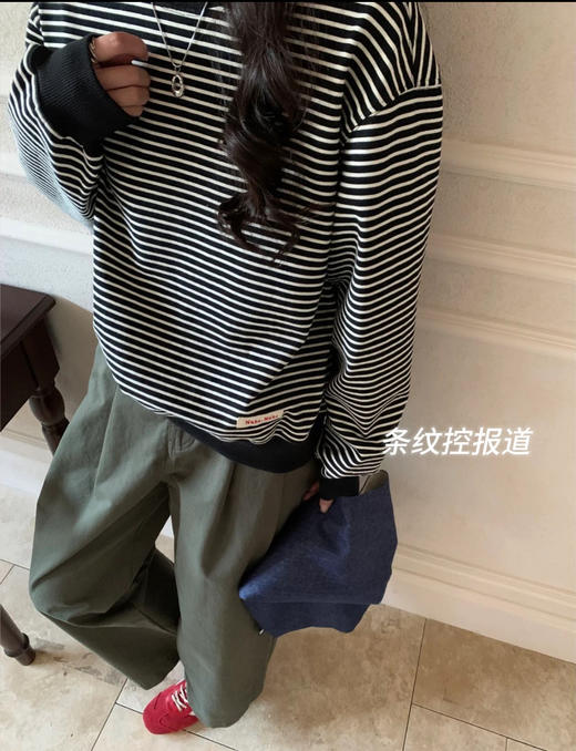 老米优品🎈3-5天。韩代同款《100%棉 高支棉条纹落肩袖卫衣》好品质！秋冬单穿叠搭神器，条纹控大爱！WY251027A 商品图5