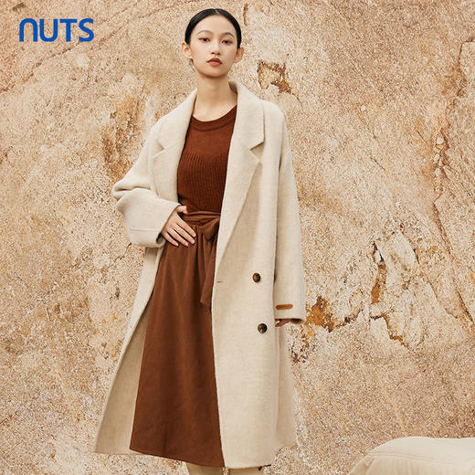 NUTS商场同款秋冬季高级感气质宽松双面手工呢料长外套女4491503A2 商品图3