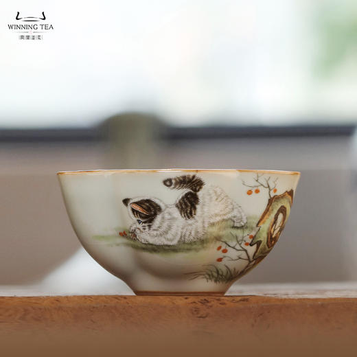 问鼎鼎峰系列天青老款大梅花杯（猫趣） 商品图0