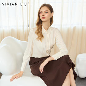 VIVIAN LIU TD2453003秋女装新款桑蚕丝小翻领领口捏褶底摆衬衫
