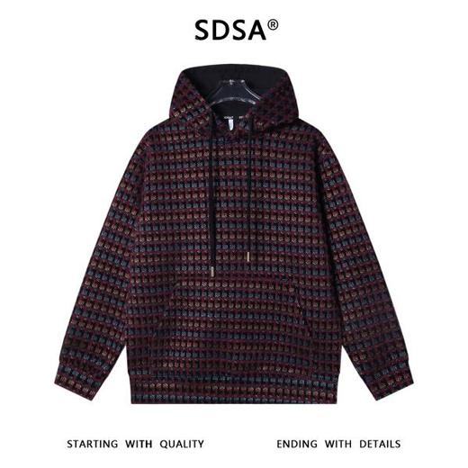 WY1198SDSA男士秋冬新款痞帅男装潮牌绒面撞色格子抽绳连帽卫衣百搭时尚 商品图1