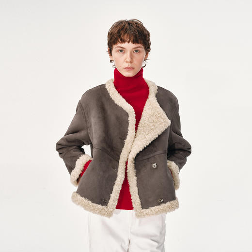 NUTH灰色皮毛一体宽松短款厚外套女 商品图4