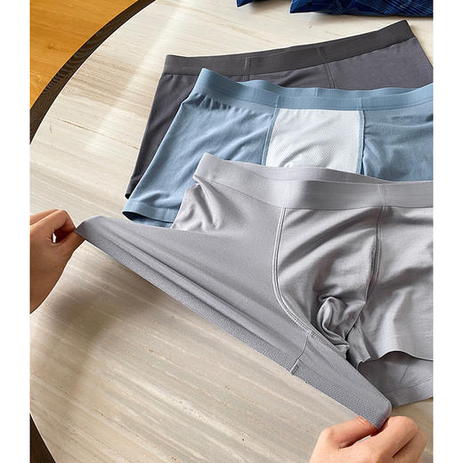 官网399！三条装 爱家50S莫代尔高弹裸感无痕平角裤 海藻纤维底裆男士三条装四角裤内裤 商品图4