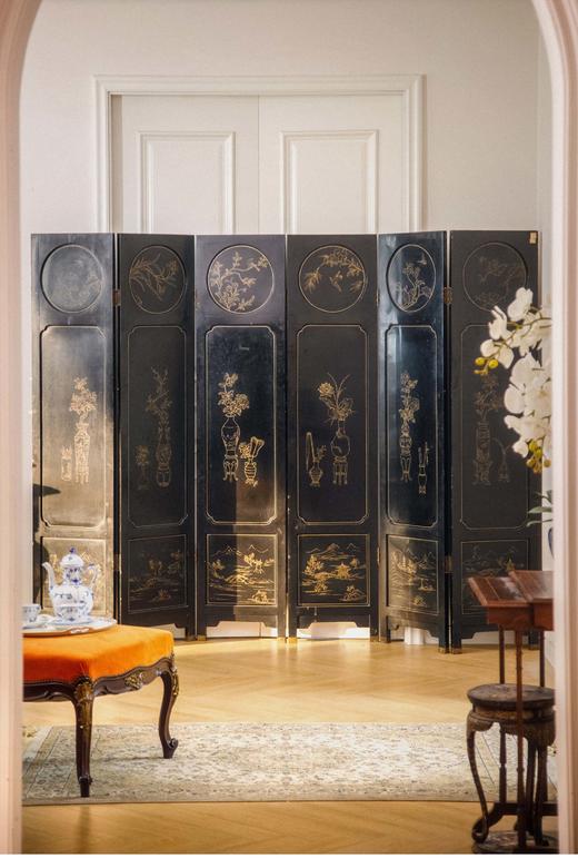 【已售】独角鹿西洋古董 20世纪中国出品博古花鸟主题百宝嵌双面六曲屏风 商品图4