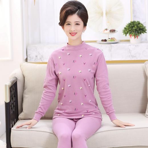 妈妈装保暖内衣中老年女纯棉保暖内衣套装老太太秋衣秋裤半高领保暖线衣线裤 商品图3