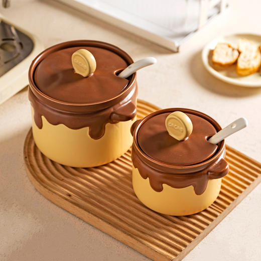 摩登主妇蜂蜜双耳猪油罐家用陶瓷耐高温食品级辣椒罐油泼辣子荤油专用罐子 商品图1