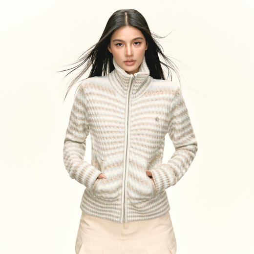 Ariseism 美式复古条纹立领毛衣外套女秋季新款上衣 商品图2