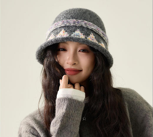 韩国渔夫帽秋冬新款复古彩色提花针织帽JC-M3741 商品图1