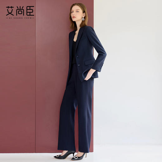 艾尚臣藏青色西装套装女秋职业气质女神范高端小个子主持人工作服 商品图3