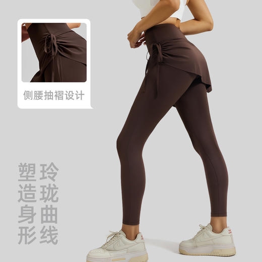 跃牌【瑜堂系列】新款抽绳褶皱瑜伽裙裤女假两件显瘦防尴尬运动健身长裤JYMK204 商品图1