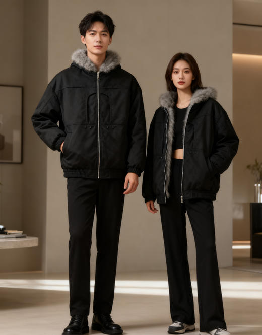 ♥️爆款！品质逆天！25年新款🥳【防水貂大毛领加厚情侣派克服E72-SG-552款】🛑90-180斤✔️实穿性很高，加绒加厚，穿上暖烘烘的🔥 商品图3
