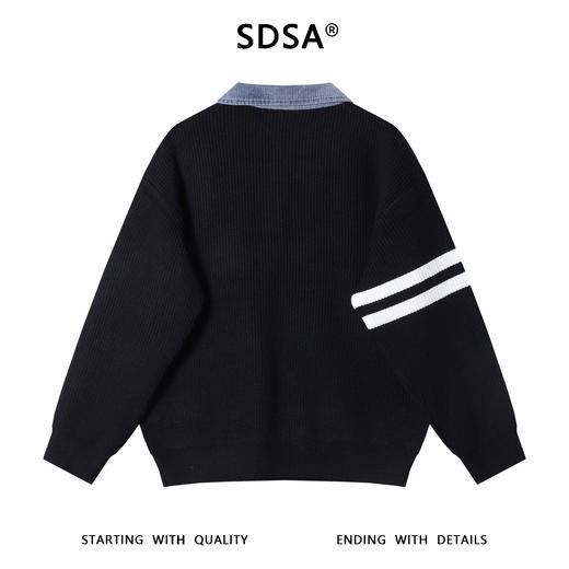 257168SDSA男士秋冬新款痞帅男装韩版撞色竖纹拼接POLO领毛衣百搭时尚 商品图4