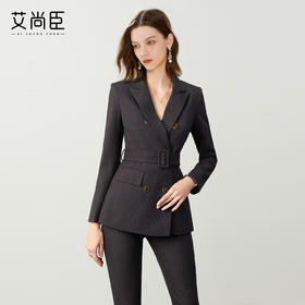 艾尚臣复古棕色西装套装女秋冬高级感通勤条纹职业装管理层工作服