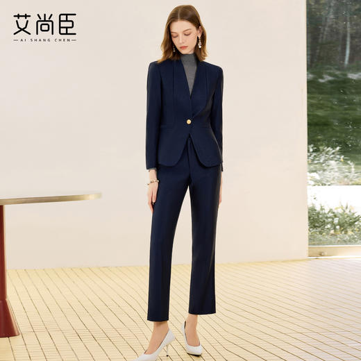 艾尚臣藏青色气质西服套装秋女轻熟风通勤穿搭高端职场经理工作服 商品图2