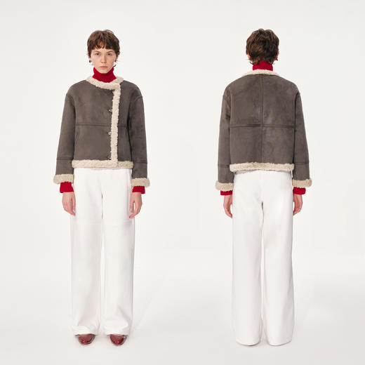 NUTH灰色皮毛一体宽松短款厚外套女 商品图0