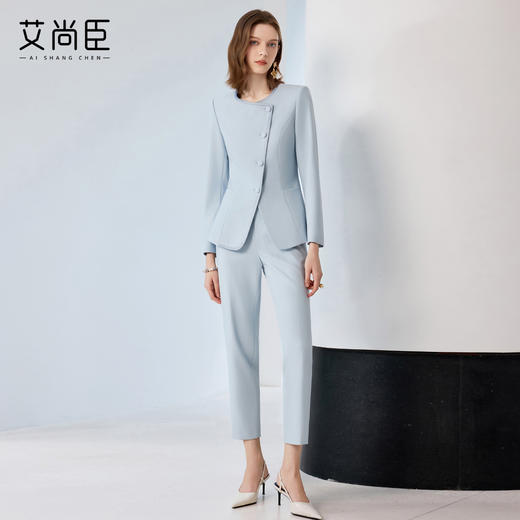 艾尚臣蓝色西装套装女秋酒店前台接待工作装高端气场强大职业西服 商品图1