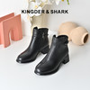 经典鲨2025年冬季专柜新款百搭圆头黑色加绒加厚中粗跟通勤短靴女KD29-558081 商品缩略图0