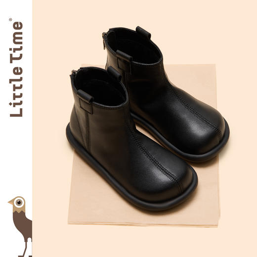 littletime女童皮靴2025秋冬新款儿童洋气牛皮时装靴女软底短靴 商品图1