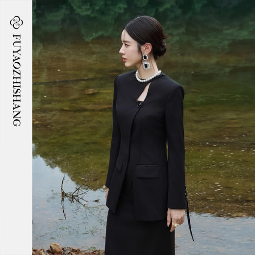 FUYAO扶摇 【优雅国风】斜襟西装外套女2025冬羊毛西服新中式穿搭 商品图0