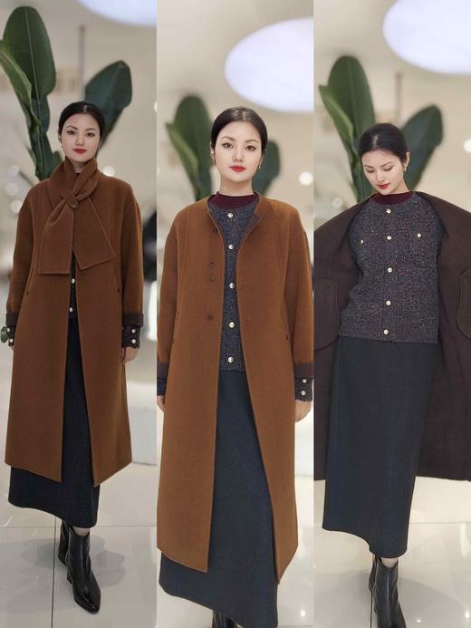 585822时尚圆领配围巾长大衣外套 商品图2