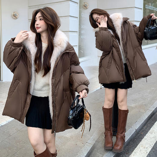 奢姿大码女装2025冬季胖妹妹时尚大毛领羽绒服气质保暖显瘦外套7354300249 商品图0