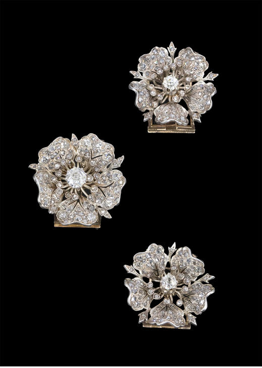 独角鹿西洋古董 1850年代法国出品花卉主题黄金底纯银镶嵌钻石En Tremblant颤动式可拆卸多功能胸针 商品图6