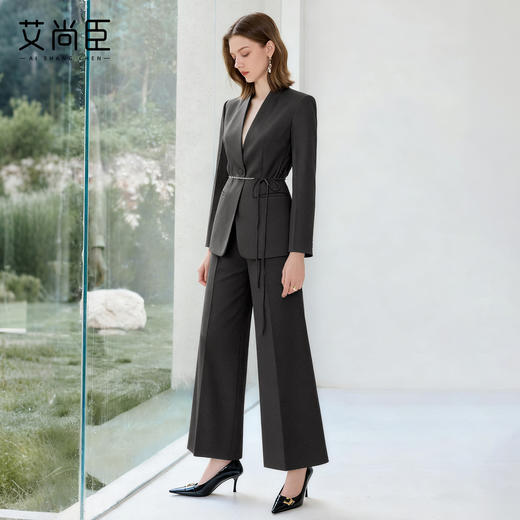 艾尚臣秋冬灰色西装套装女2025新款高级感西服外套时尚名媛两件套 商品图3