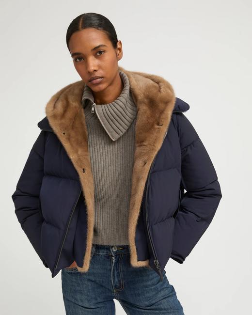 Yves Salomon - DOWN JACKET TECHNICAL FABRIC/MINK - NAVY/PASTEL - 女装 - 羽绒服 - 深蓝色 商品图3