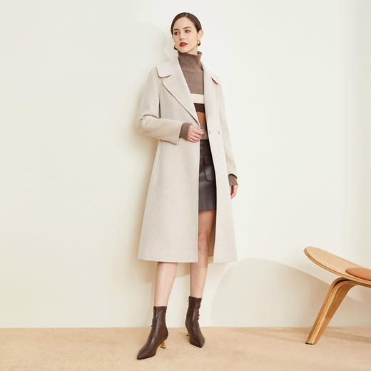 LD955大翻领中长腰带中长羊绒大衣 商品图3