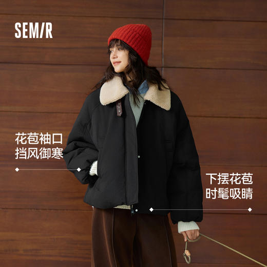 森马羽绒服女插肩袖可脱卸毛领2025新款冬季oversize花苞外套复古 商品图1