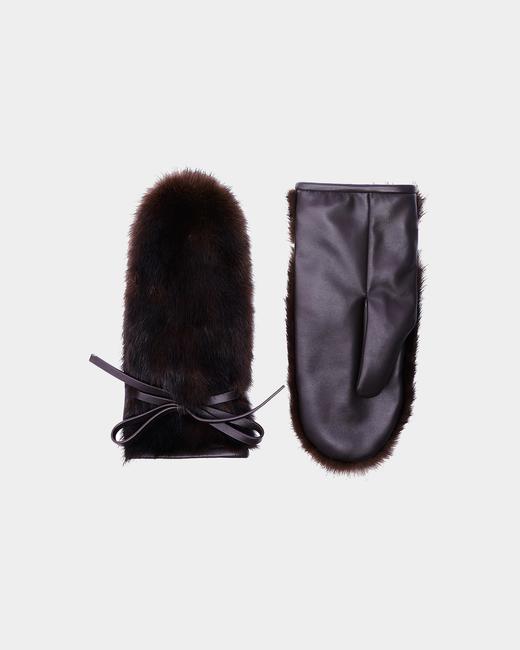 Yves Salomon - GLOVES MINK AND LEATHER - MAHOGANY - 女装 - 滑雪手套 - 桃花心木棕 商品图0
