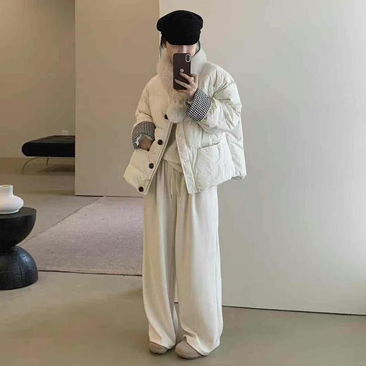 西遇慵懒风短款棉服女冬季新款撞色高级感小个子围脖毛领外套SS051719 商品图1