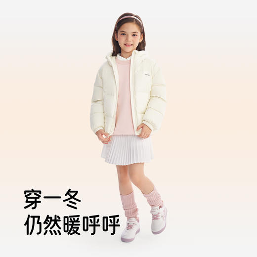 英氏儿童羽绒服连帽纯色外套白鸭绒女童冬季保暖防风中大童新款超韧绒 商品图1