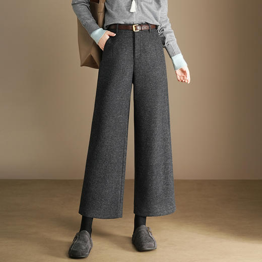 毛呢通勤阔腿裤小个子高腰九分裤，垂坠感修身直筒裤MYX-KDFY-72903-L 商品图0