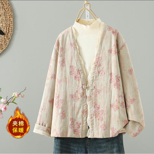 GYH 3467复古国风新中式蕾丝花边外套棉衣棉服宽松大码保暖 商品图0