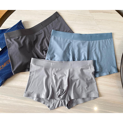 官网399！三条装 爱家50S莫代尔高弹裸感无痕平角裤 海藻纤维底裆男士三条装四角裤内裤 商品图2