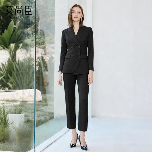艾尚臣黑色条纹西装套装女2025新款职业装珠宝酒店销售经理工作服 商品图1