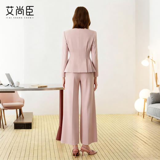 艾尚臣粉色西装套装女秋高级感正式场合职业西服气质主持人上镜装 商品图4