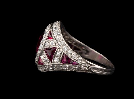 独角鹿西洋古董 1910年代欧洲出品铂金镶嵌红宝石及钻石戒指 商品图4