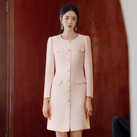 FUYAO扶摇【烟粉浮梦】小香风连衣裙女圆领气质女神通勤轻奢裙子