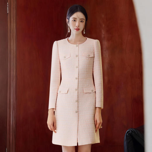 FUYAO扶摇【烟粉浮梦】小香风连衣裙女圆领气质女神通勤轻奢裙子 商品图0