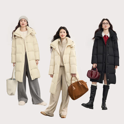 【周末秒杀】熙世界【雪夜极寒】黑色连帽羽绒服女中长款90白鸭绒冬季保暖外套 商品图3