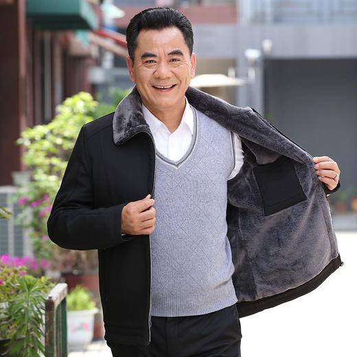 秋冬男士夹克外套男冬天爸爸装中老年男装外贸棉服男布毛一体加绒休闲棉衣服 商品图0